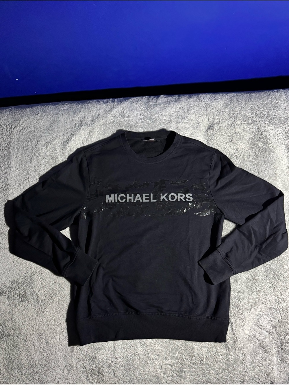 Mens Michael Kors Black Crewneck Sweatshirt with Gloss Logo